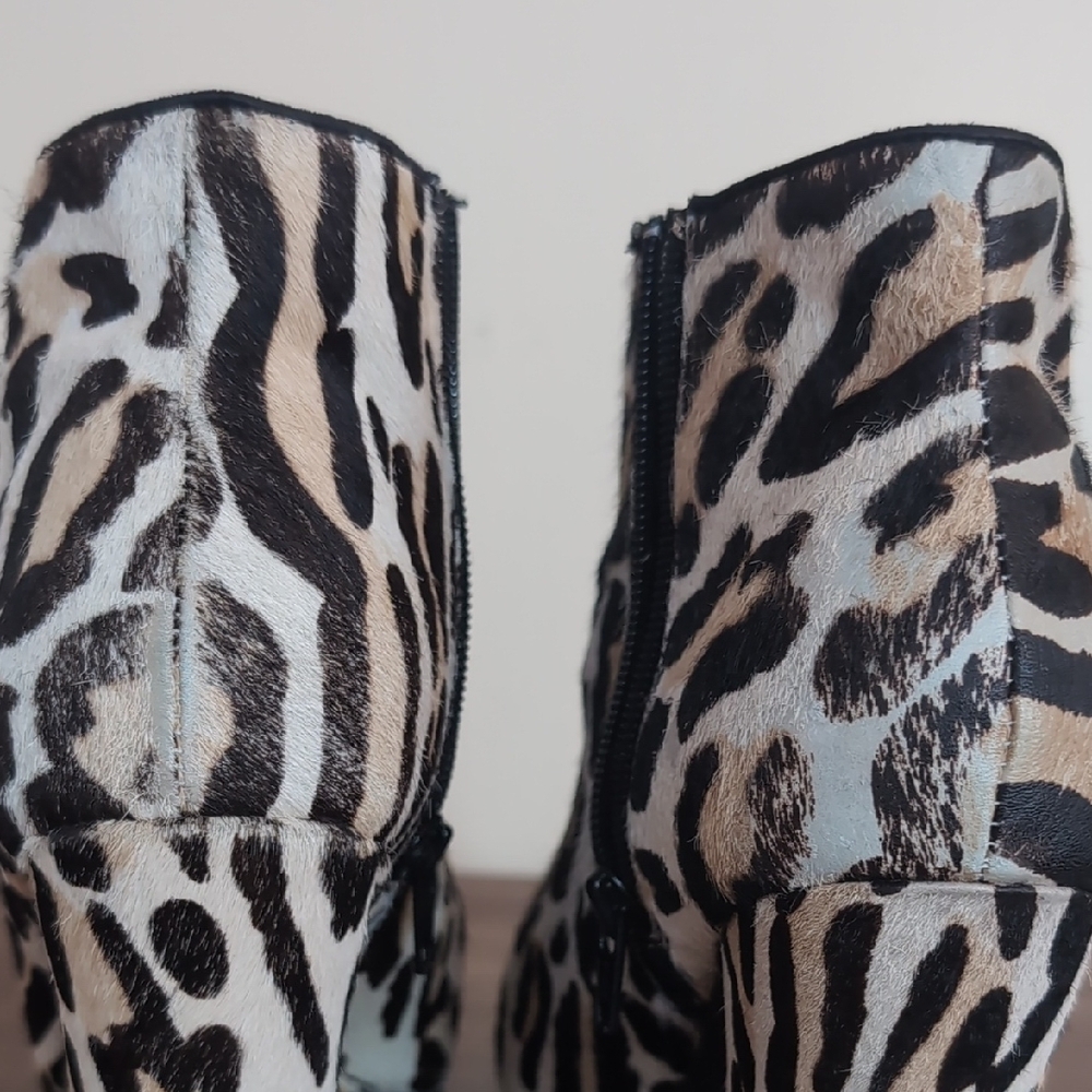 Aldo Calf Hair Leather Leopard Print Ankle Boots Size 9 - Picture 2 of 11